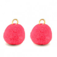 Pompom bedel met oog 10mm - Gold-hot pink